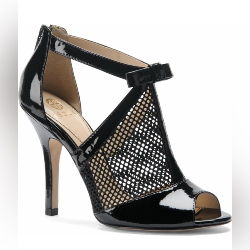 Isola Black Mesh Peep-Toe Heels